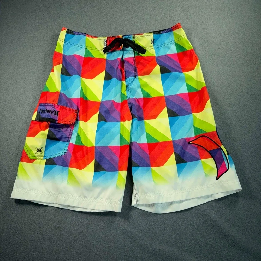 Hurley Board Shorts Mens 34 Multicolor Geometric Surf Swim Trunks - Meas. 32x10